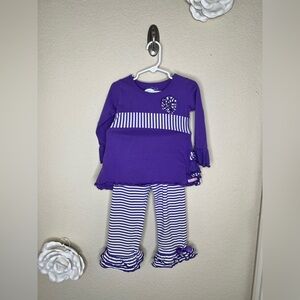 NTM RuffleButts Purple Ruffle Outfit Set 3T Striped Ruffle Pant Boutique Toddler